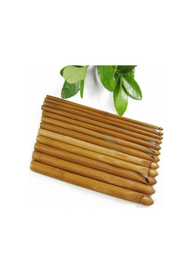 Jms 12 Adet Bambu Tığ Kanca 3mm-10mm Iplik El Sanatları Örgü İğne Ahşap Saplı