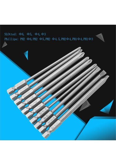 Ccgloball 10'lu Paket S2 Çelik Phillips Kafa Ph1 Ph2 Oluklu Tornavida Uç Seti