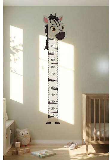 Zebra Temalı Dekoratif Çocuk Boy Ölçer Sticker Duvar Cetveli Takip Çizelgesi