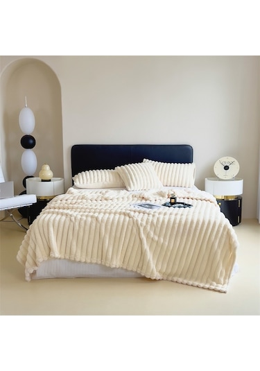 Tavşan Yünü Battaniyesi: Flanel Ofis Araç Küçük Battaniye-beyaz 200 120 Beyaz