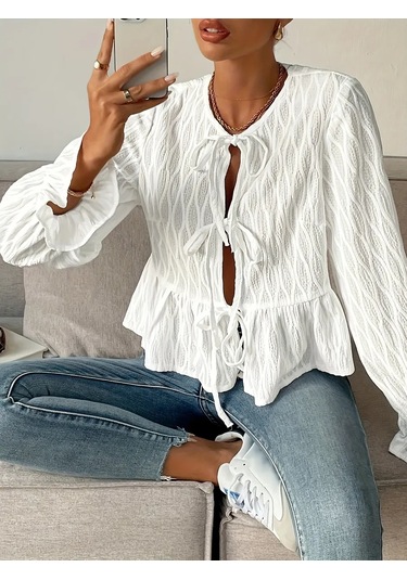 Alorri Bağcıklı Yazlık Kol Bluz Bağcıklı, Yazlık Ve Kollu Bluz. 420628795 Beyaz