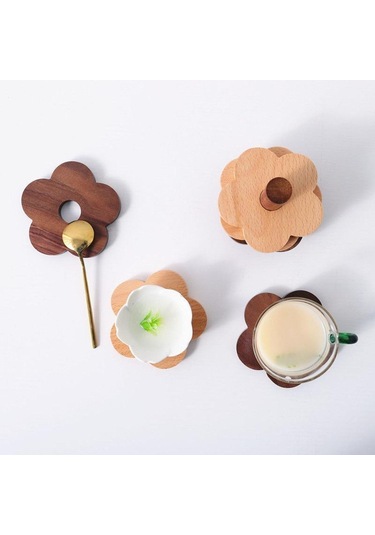 Homyl Çiçek Şekli Ahşap Bardak Altlıkları Çay Barı Için Kayın Diğer