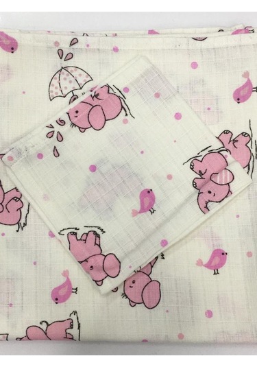 Müslin %100 Organik Pamuk Kumaş Örtü Battaniye 100x100cm+ Ağız Mendili Hediyeli Pembe Bulut Pembe Bulut Pembe