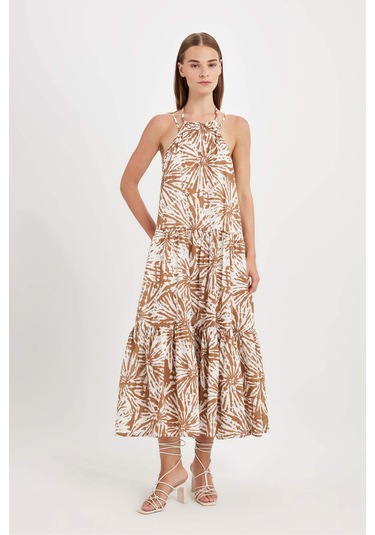 Defacto A Kesim Halter Yaka Desenli Vual Kolsuz Maxi Elbise D4155AX24HSER105