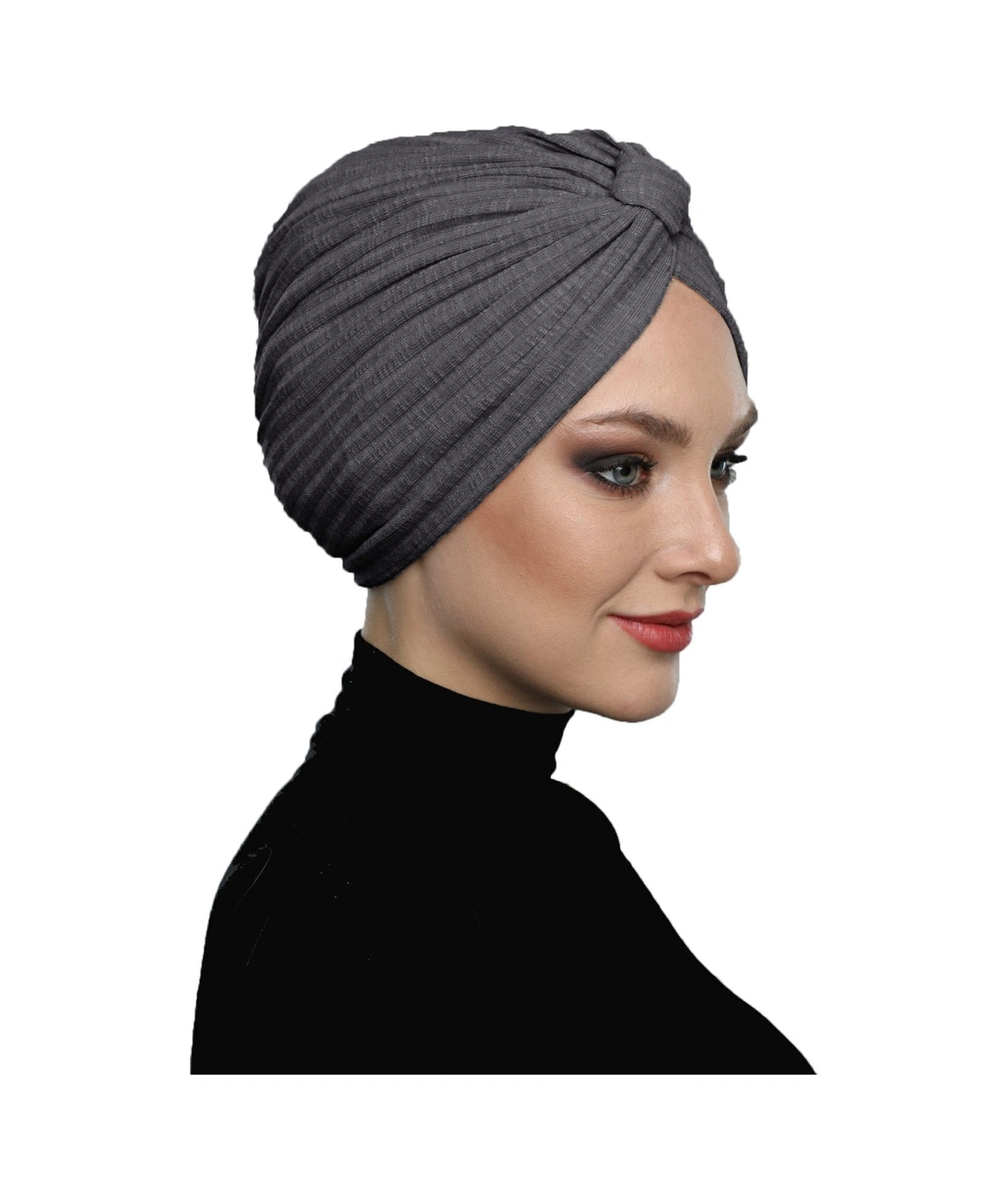 Pamuklu Bantlı Astarlı Antrasit Hazır Türban Tesettür Havuz Bonesi Antrasit