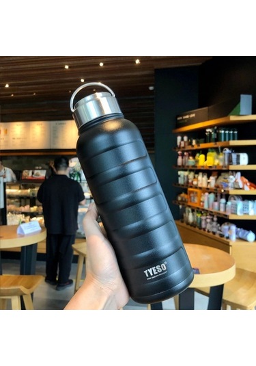 Paslanmaz Çelik Termos Su Şişesi 360ml Vakumlu Kapak Siyah İthal Ürün Siyah
