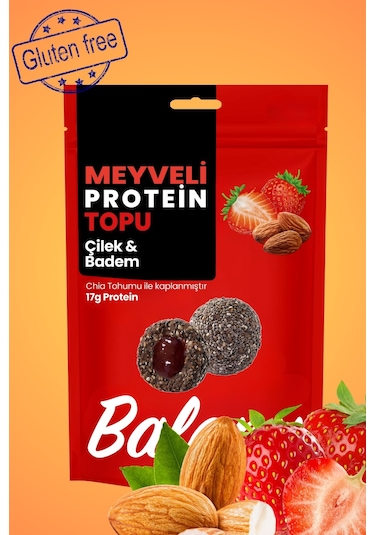 Meyveli Çilekli & Bademli Protein Topları 110gr X3 Adet