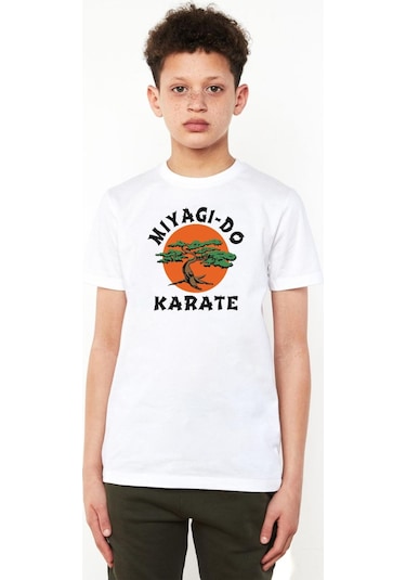 Tshirthane Cobra Kai Miyagi Do Karate Beyaz Çocuk Bisikletyaka Tshirt 001