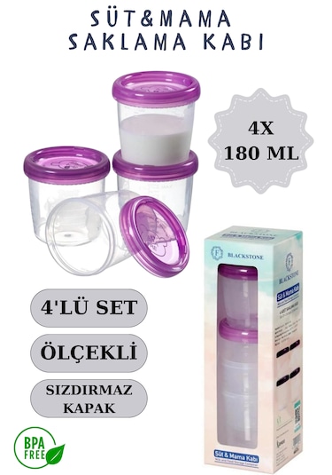 4'lü Süt & Mama Saklama Kabı Seti Mor