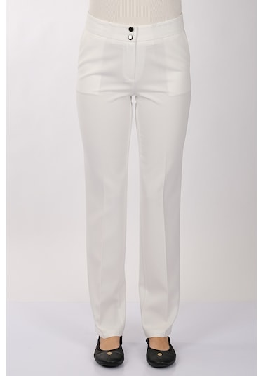 Modiva Minimalist Yüksek Bel Regular Fit Kadın Pantolon - Günlük & İş Ekru