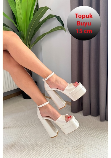 Preshley Kadın Elina Sedef Beyaz Tek Bantlı 15 Cm Platform Topuklu Ayakkabı