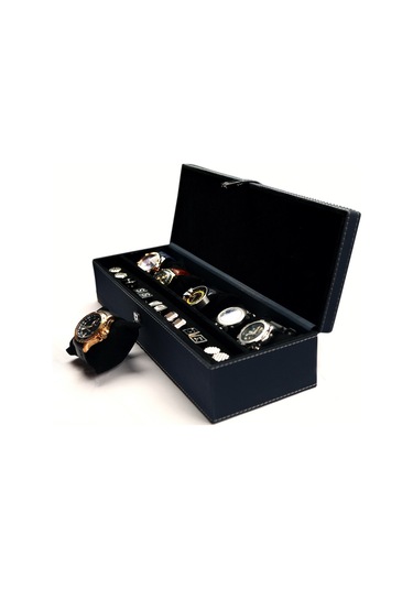 Adalinhome Deri Saat Aksesuar Kutusu-Lacivert Birinci Sınıf Deri