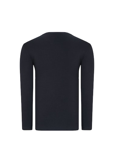 T8588 Dewberry Bisiklet Yaka Uzun Kol T-shırt-düz Siyah Düz Siyah