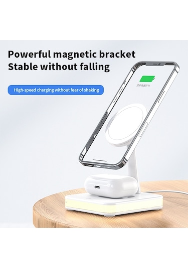 Butu Jjt-992İçin Usb Çıkışlı 3'ü 1 Arada Manyetik Kablosuz Şarj Cihazı Beyaz