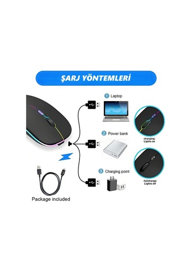 Hpy Pazar Led Aydınlatmalı Şarjlı Sessiz Kablosuz Mouse Diğer