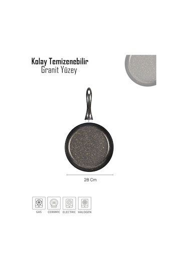 Bonetti Granit Tava - 28 Cm Siyah Siyah