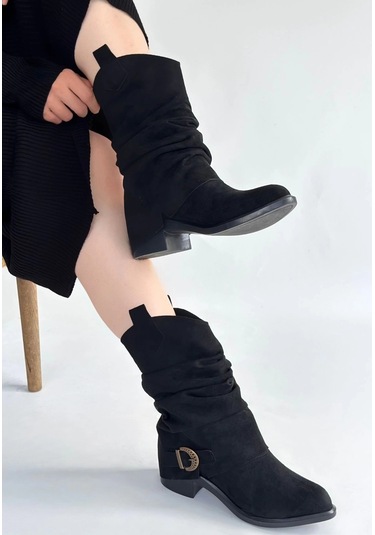 Biçomi Canty Siyah Süet Körüklü Topuklu Çizme Çok Renkli