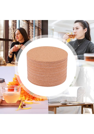 Mantar Bardak Altlıkları, Mantar Paspaslar Mantar Destek Levhaları 60 Adet, Yuvarlak Ahşap