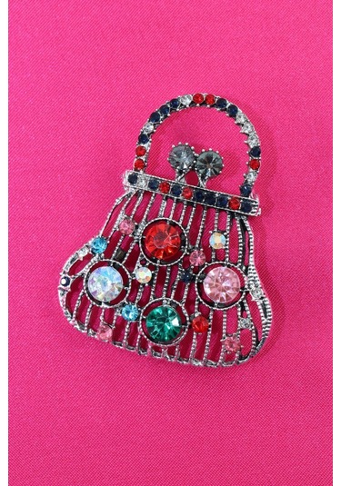 Pırlanta Taşlı Para Çantası Broş. Yaka İğnesi Broş. Taşlı Tasarım Broş. Kadın Broş. Broş. Çanta Broş Çok Renkli