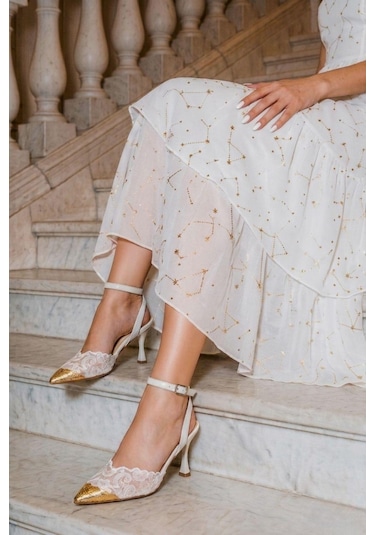 Fox Shoes Y752082806 Beyaz Dantel İnce Topuklu Kadın Ayakkabı