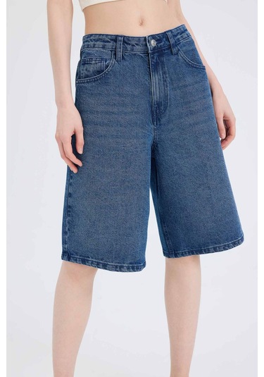 Defacto Normal Bel Jean Bermuda Şort E0710ax25smnm28 Mavi
