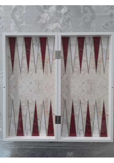 Yenigün Kırmızı Mermer Desen Büyük Tavla Takımı