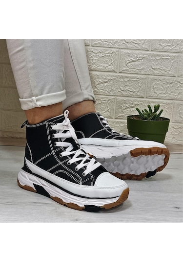 Kinetix Vıole Pu Siyah Kalın Tabanlı Hafif Rahat Spor Bot Siyah - Beyaz