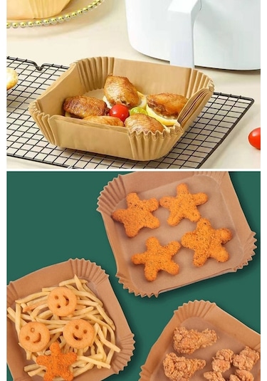 Melsen 50 Adet Airfryer Pişirme Kağıdı Kare Tabak Model Yağlı Kağıt