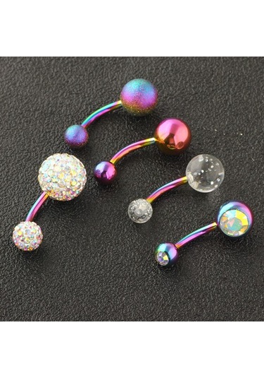 Homyl 5 Adet Kristal Vücut Piercing Göbek Labret Dil Kaş Çok Renkli