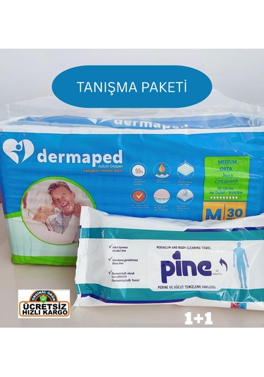 Dermaped Tanışma Paketi Belbantlı Hasta Bezi Medium 30 Adet + Pine Perine Havlu 50 Yaprak M
