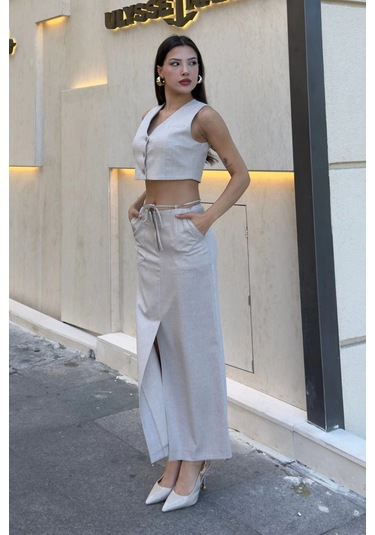 Bağlama Detaylı İkili Takım 46139-bej Bej