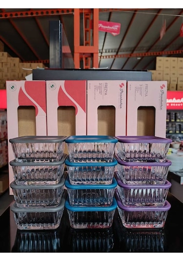 Paşabahçe 950126-12 Li Frezya Saklama Kabı 3 Renkli Şeffaf