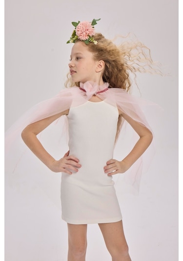 Luess Kız Çocuk Sıfır Kol Pamuklu Elbise Beyaz