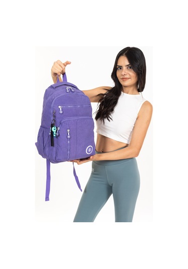 Modern Tarzda Su Geçirmez Krınkil Kumaş Okul Sırt Çantası Hafif, Konforlu Ve Fonksiyonel Tasarım - Mor Mor
