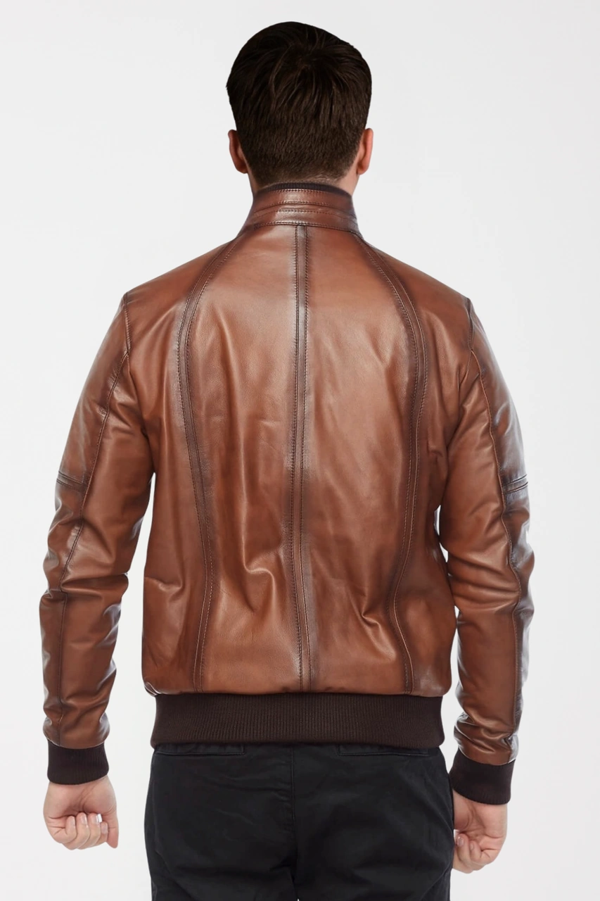 Derije Asensio Hakiki Deri Erkek Taba Mont