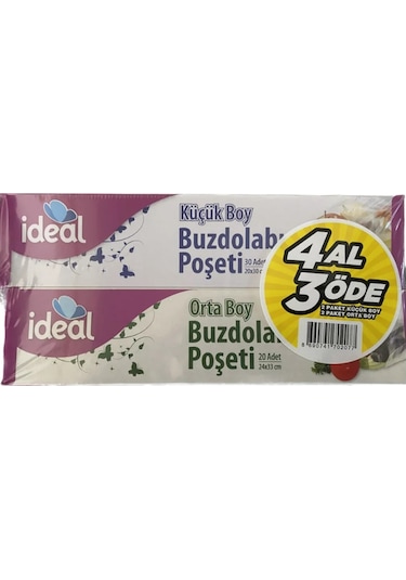 İdeal Buzdolabı Poşeti 4 Al 3 Öde 2 Orta + 2 Küçük x 2 Set