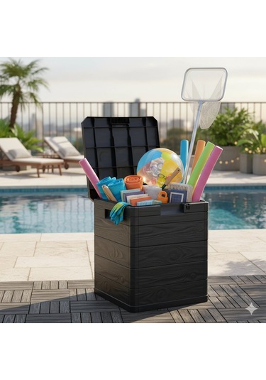 Bahçe, Balkon, Havuz Depolama Sandığı 90 Litre Antrasit Kompakt & Dayanıklı Saklama Sandığı Antrasit