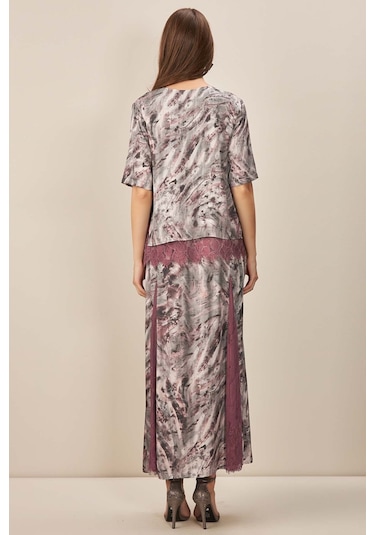 Kloş Gri Desenli Etek Gri