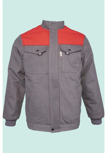 Kışlık İş Montu Grikırmızı Pamuklu Polar Astarlı Nigra Tasarım Gri-Kırmızı