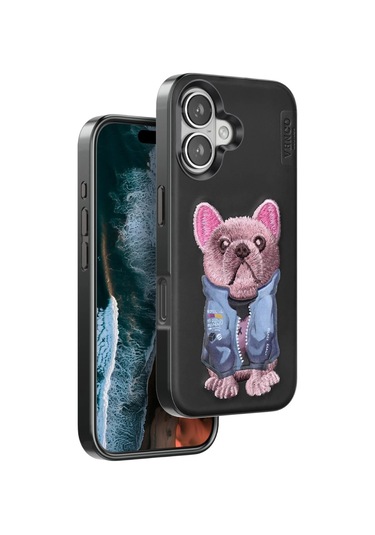 Durukar Apple, Uyumlu iPhone 16 Cute Desenli Kapak - Siyah