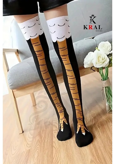 Kadın Dizüstü Çorap 1 Çift Diz Üstü Tavuk Bacağı Çorap Asorti̇