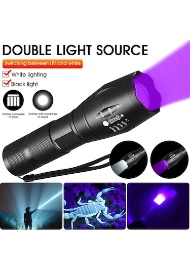 Valkyrie Çift Fonksiyonlu Ultraviyole Mor Işık Ve Xml-t6 El Feneri Dual Mode 2000 Lümens Siyah