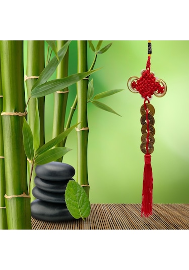 Çin Feng Shui Şans Ve Bereket Düğüm Beşli Para 35 Cm