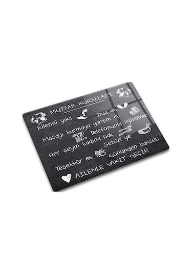 Mutfak Kuralları Kara Tahta Görünümlü Cam Kesme Tablası 30 x 40 CM