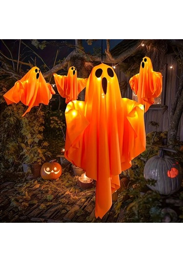 Elmpaly 3 Adet Beyaz Hayalet Led Askılık Cadılar Bayramı Dekorasyonu Bahçe Kapı Ağaç Süsü Ayarlanabilir Işık Kolu Dıy Hediyelik Altın