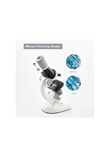 Aubyhe 1200x Büyütme Mikroskop, 3'lü Objektif, Led Işık, Fen Deneyleri, Çocuklar İçin Eğitici Oyuncağı, Beyaz 2xaa Pil Gerekiyor, Pil Dahil Değil