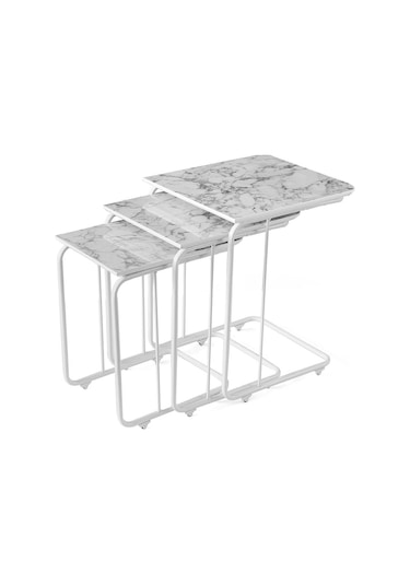 C Zigon Sehpa 3'Lü Takım Mdf Beyaz Mermer