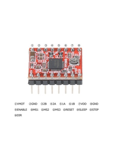 Moly 5 Adet 3d Yazıcı A4988 Adım Motor Sürücü Modülü Soğutucu Kırmızı