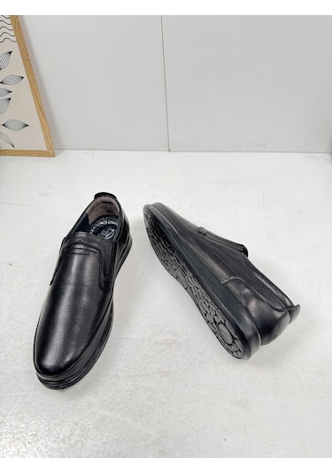 Günlük Siyah Erkek İçi Dışı Hakiki Deri Makosen Bağcıksız Kışlık Casual Ayakkabı 155 Siyah