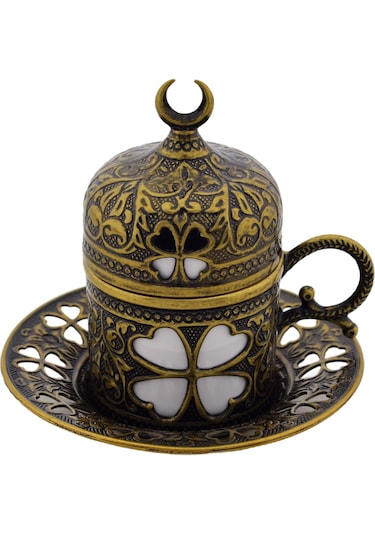 Sena Yonca Desenli Porselenli 4 Parça Antik Renk Fincan